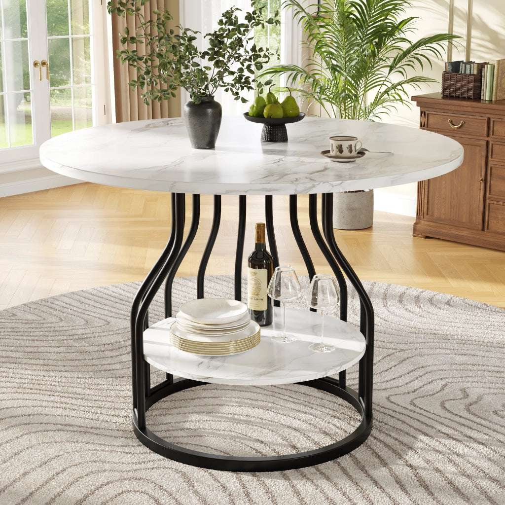 TAVOLO DA PRANZO ROTONDO 80 x 80 x 76 cm MDF Nero con vano inferiore