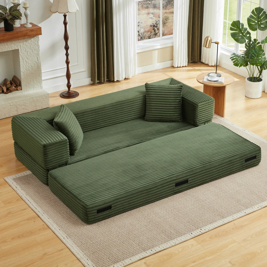 Divano letto con design quadrato convertibile in letto piccolo matrimoniale in schiuma verde 36 × 36 × 92 cm