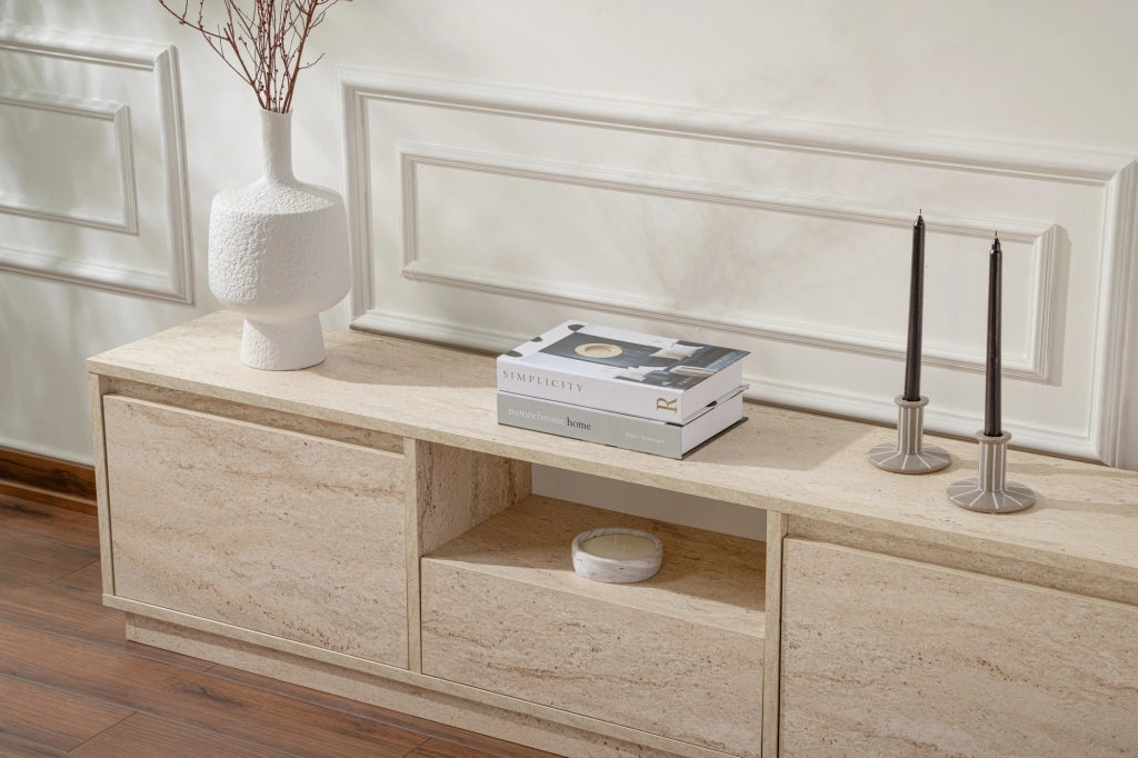 Porta TV in legno "Vanguard" - 160 x 29 x 42 cm - Travertino