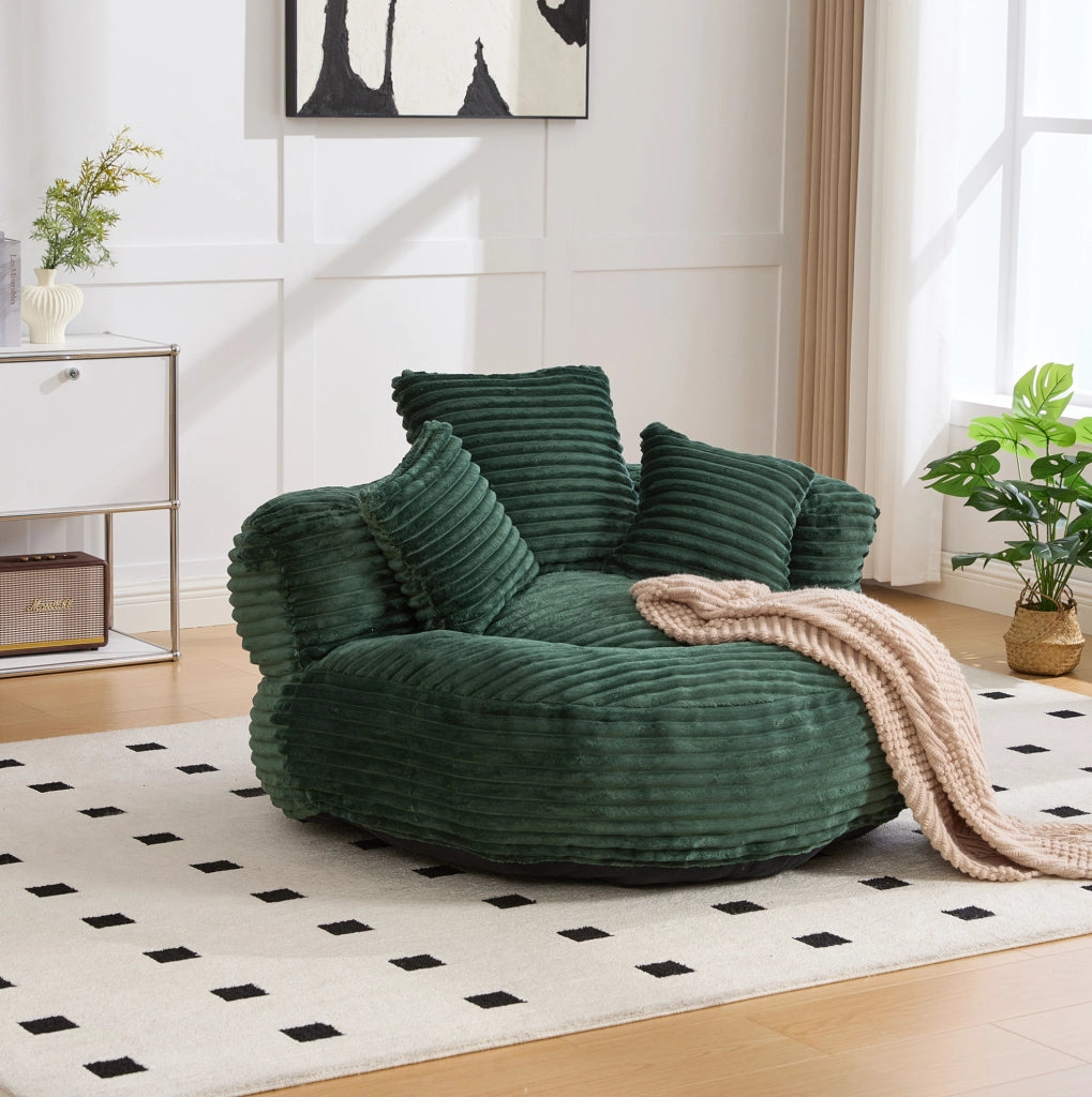 Sitzsack ergonomico in corduroy verde smeraldo 108x108x52 cm; con braccioli e schienale alto