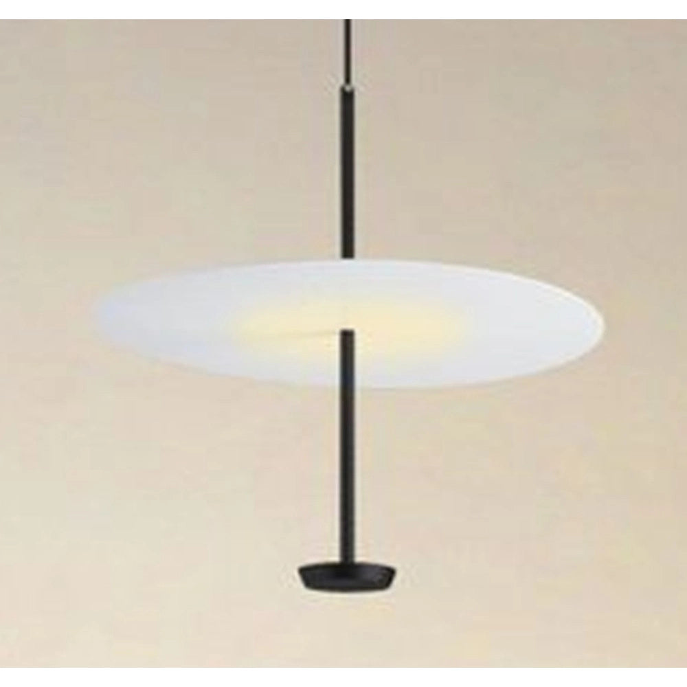 Trade Shop - Lampadario A Sospensione Luce 4000k Led 18w Disco Paralume Piatto Bianco Nero Tondo 33177 -
