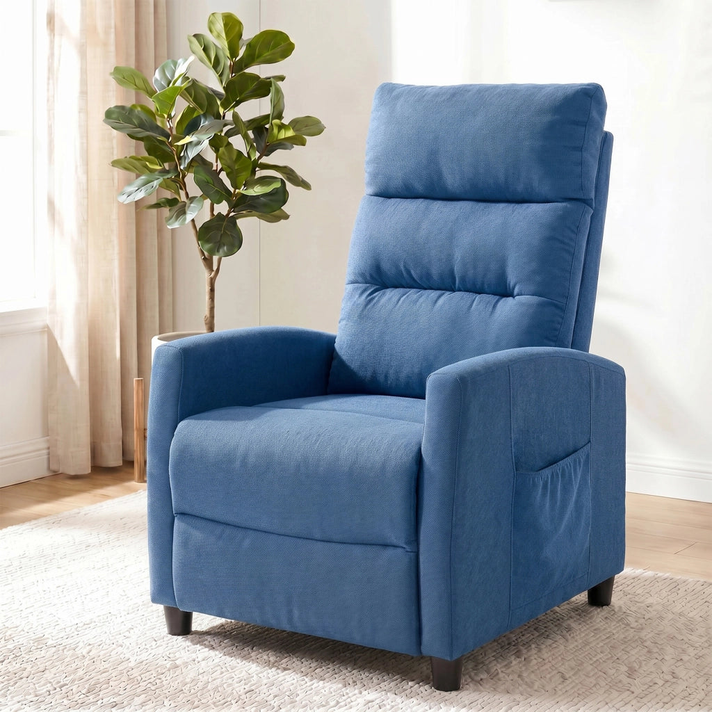 Poltrona Massaggiante e Reclinabile a 160° con Poggiapiedi e Telecomando, 66x91x108 cm, in Ciniglia Blu Scuro