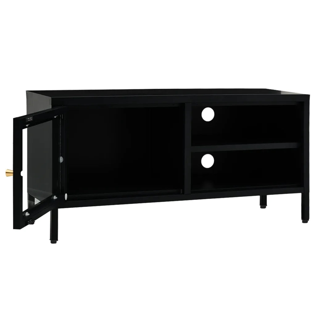 Mobile TV Nero 90x30x44 cm in Acciaio e Vetro 336055