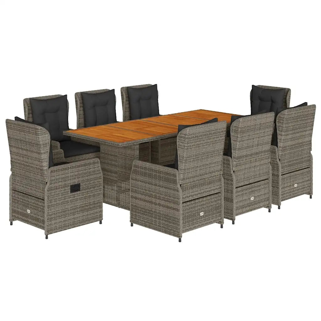 Set da Pranzo da Giardino 9 pz con Cuscini in Polyrattan Grigiocod mxl 93169