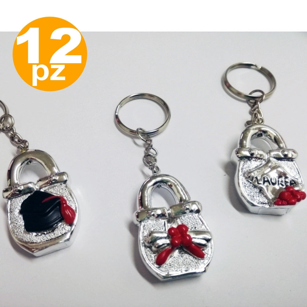 Trade Shop - Bomboniere Lucchetto Argento X Laurea Metallo Portafortuna Confetti Portachiavi -