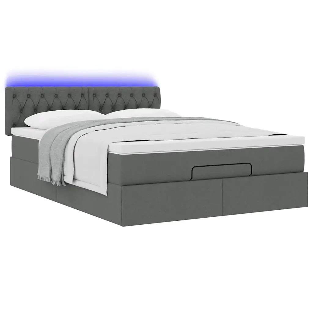 Pouf Letto con Materasso e LED Grigio Scuro 140x190 cm 3312389