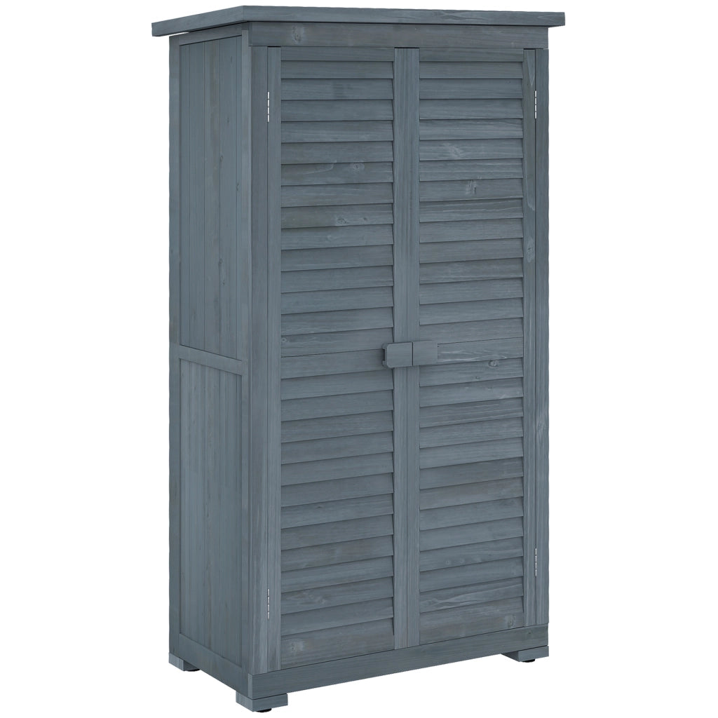 Armadio da Giardino in Legno con Tetto Pendente e Porte a Lamelle, Grigio, 87 x 46,5 x 160 cm