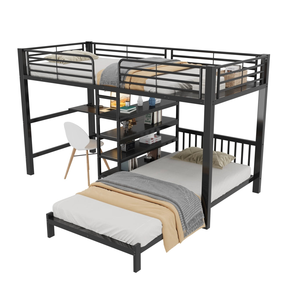 Letto a soppalco 90x200 cm con scrivania e prese USB Type-C