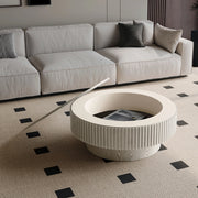 Tavolino da caffè rotondo 75 cm con contenitore nascosto in legno e MDF bianco rétro