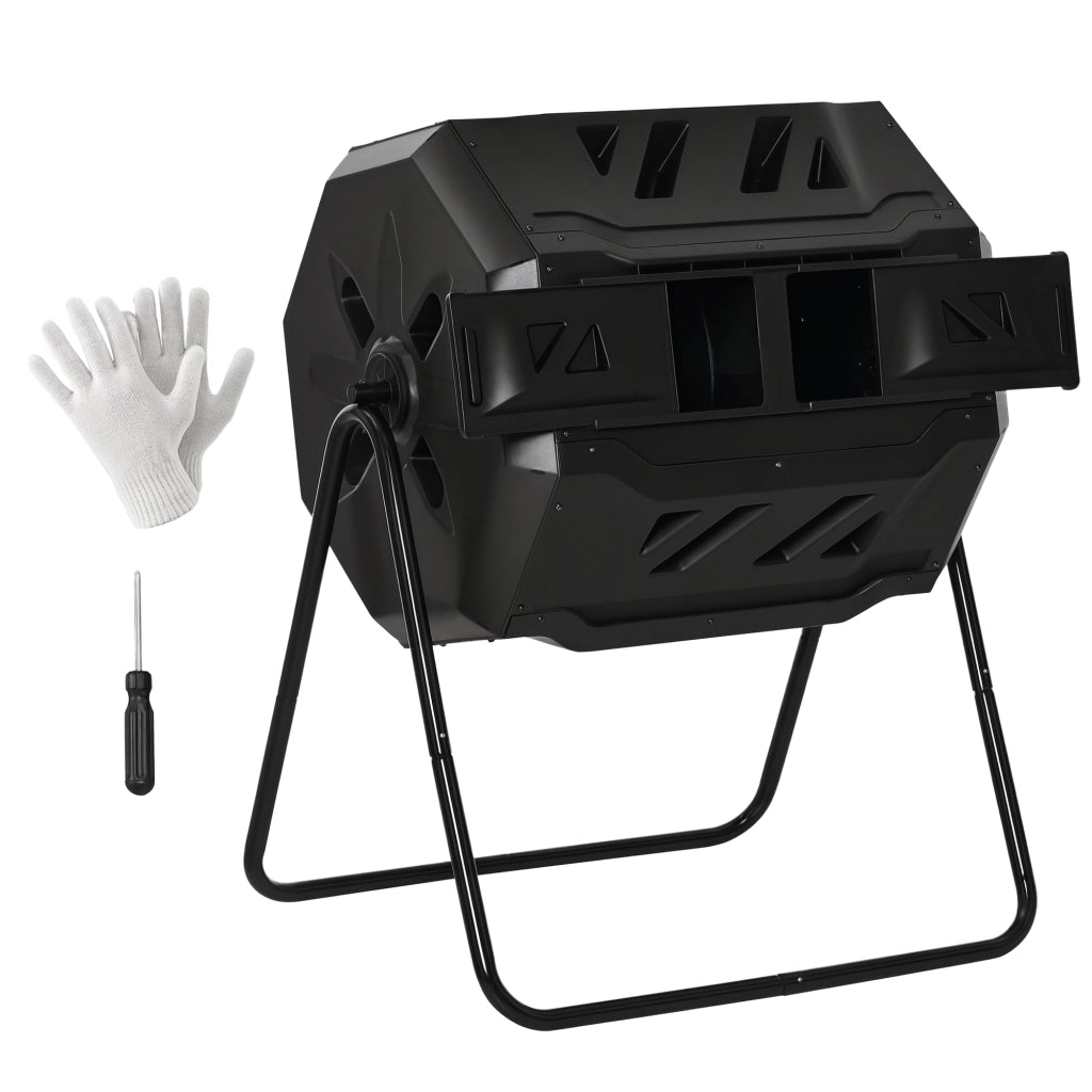 Compostiera Rotante a Doppia Camera ¨C zephmum ¨C Nero Acciaio PP 160L