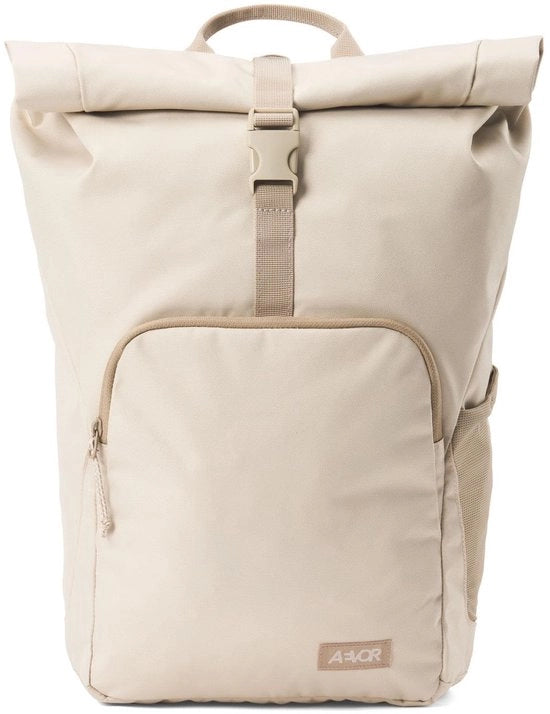 Borsa Rolltop Piccola, 22-25 litri, 14 pollici portachiavi, tasetto, imbottito ergonomico, leggero, per uso quotidiano, lavoro, scuola, borsa da lavoro, beige