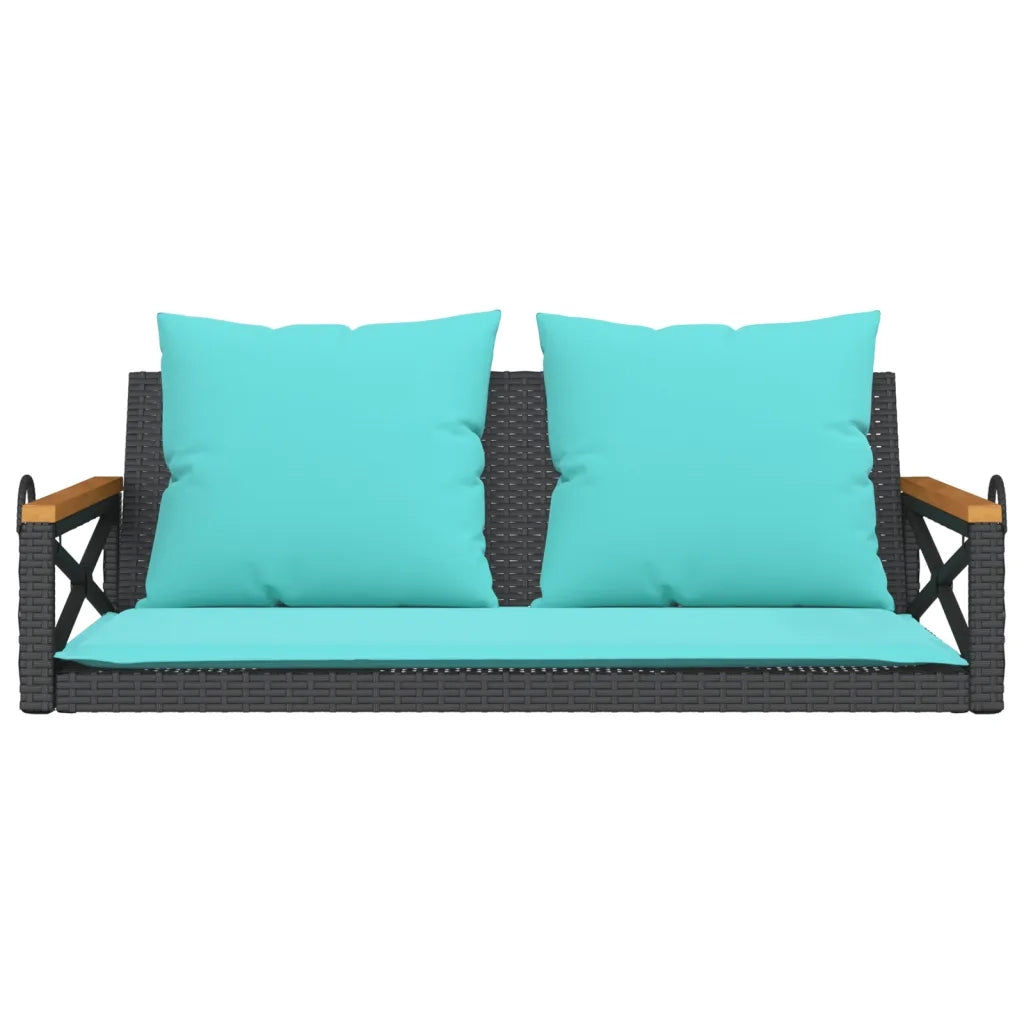 Panchina a Dondolo con Cuscini Nera 109x62x40 cm in Polyrattan 368160