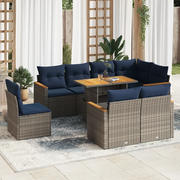 Set Divano da Giardino 9 pz con Cuscini Grigio in Polyrattan 3327505