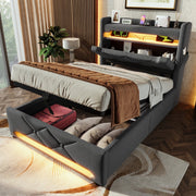 OKWISH Letto Singolo 90×200 cm con Contenitore, Porte USB e Tipo C, LED 360° e Testiera con Vani, senza Materasso, in Lino, Grigio