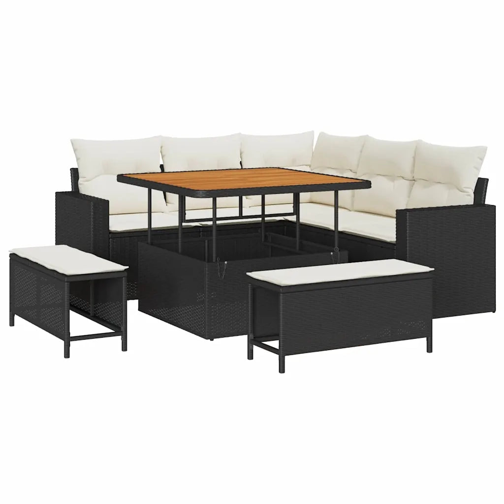 Set Divano da Giardino 8 pcs Nero polyrattan
