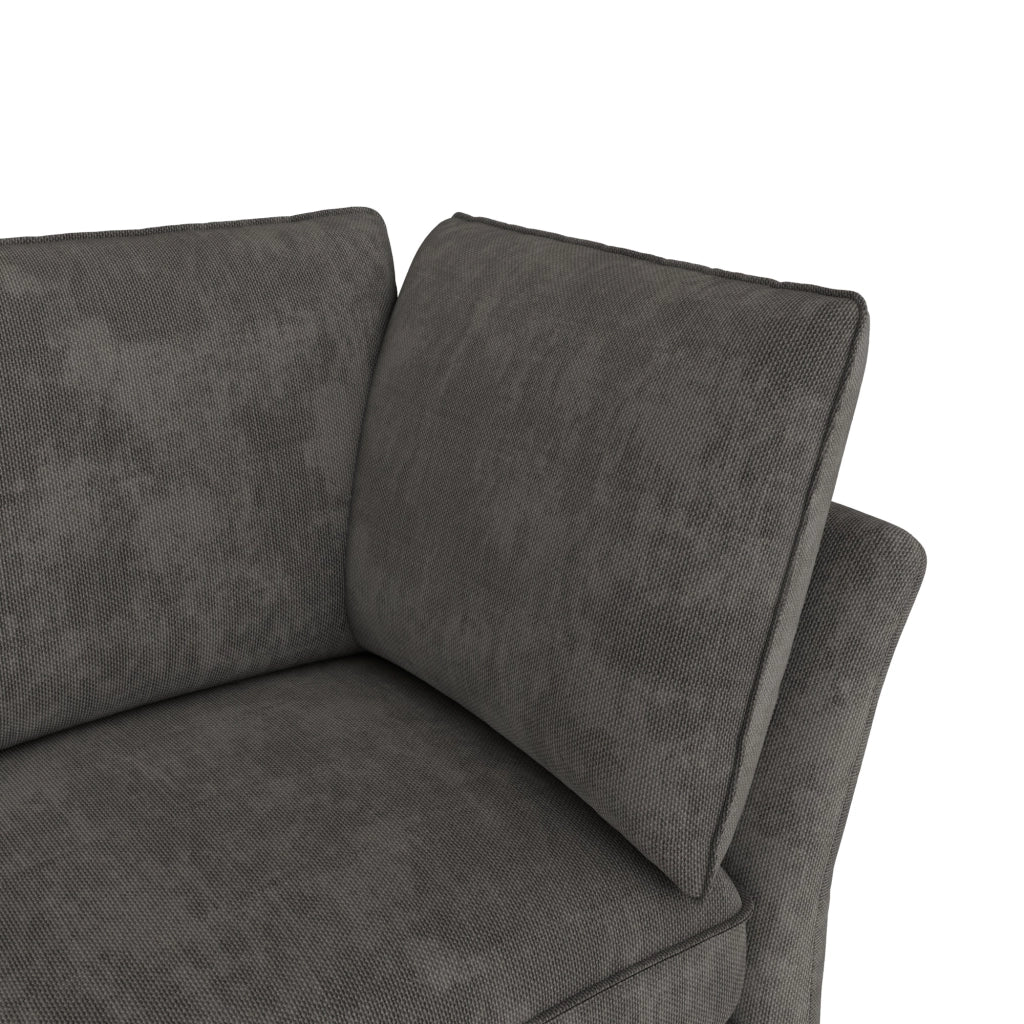 Divano modulare a L con pouf contenitore e cuscini in chenille grigio con braccioli ergonomici 4 5 posti