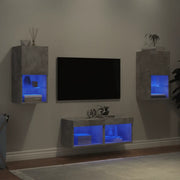 Mobili TV a Muro 4pz con Luci LED Grigio Cemento 3216572