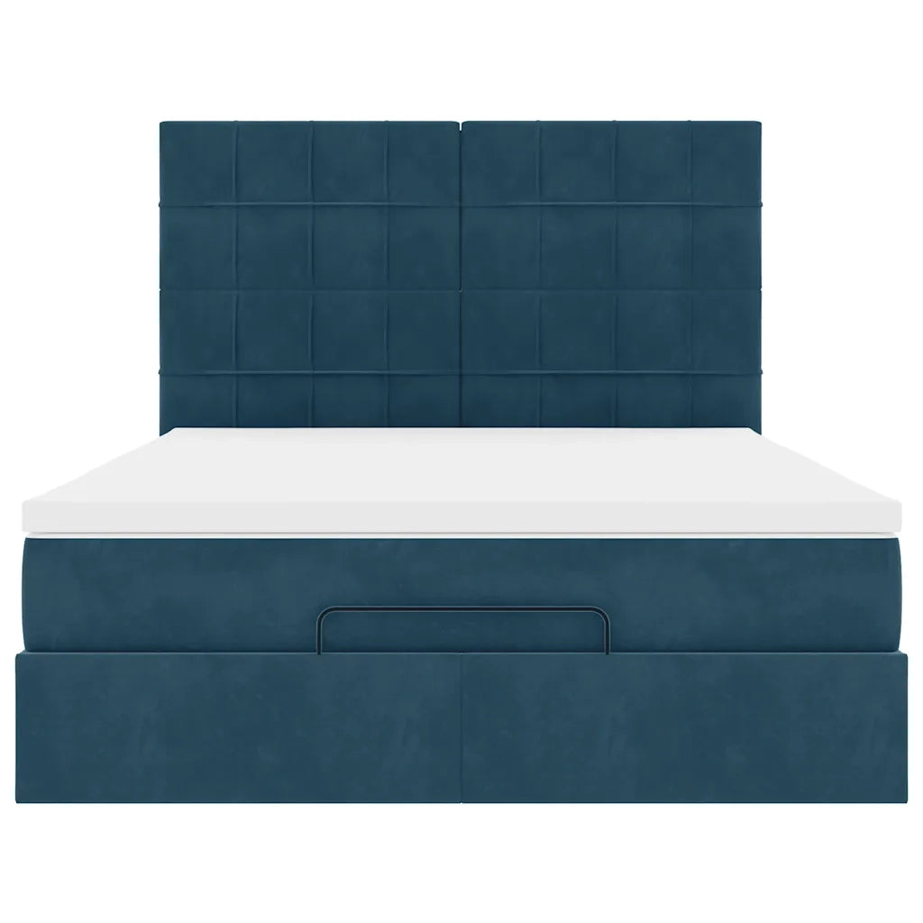 Struttura Letto Pouf con Materassi Blu 140x200cm in Velluto
