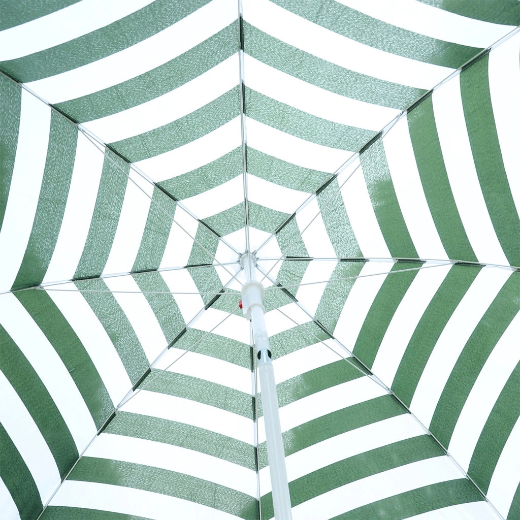 Ombrellone da Giardino Ø180x200H cm Spiaggia Inclinabile in Metallo Verde e Bianco