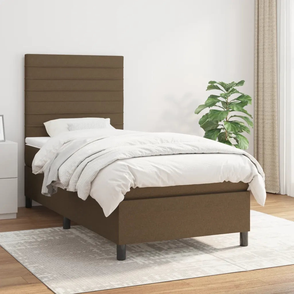 Letto singolo | Letto per adulti | Giroletto a Molle con Materasso Marrone Scuro 90x190cm Tessuto