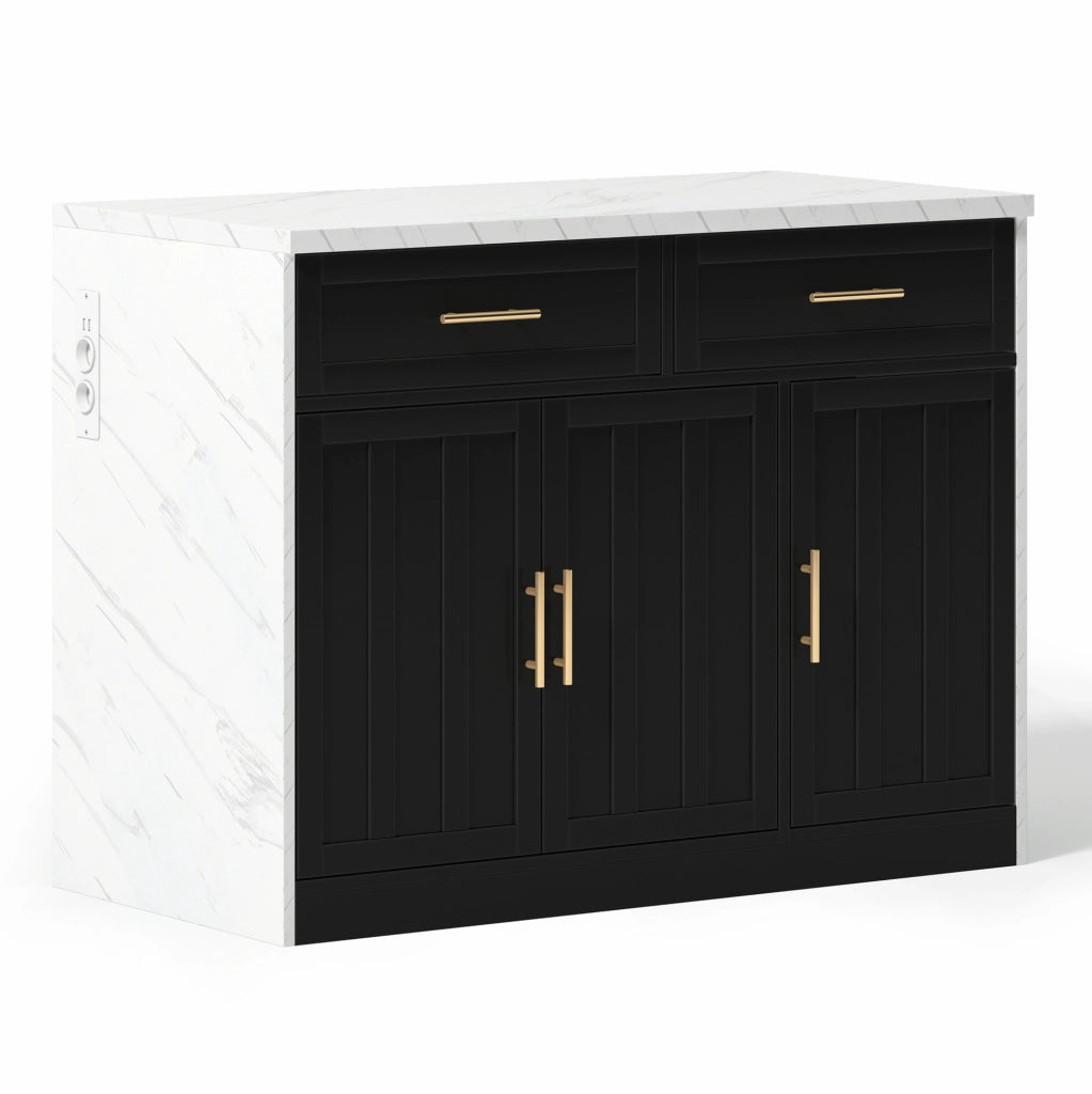Isola da cucina 120x60x91 cm con piano bar, prese USB e ripiani regolabili in MDF nero