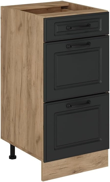 Mobiletto base per cucina R-Line, Sonoma, 40 cm con cassetti, senza piano di lavoro