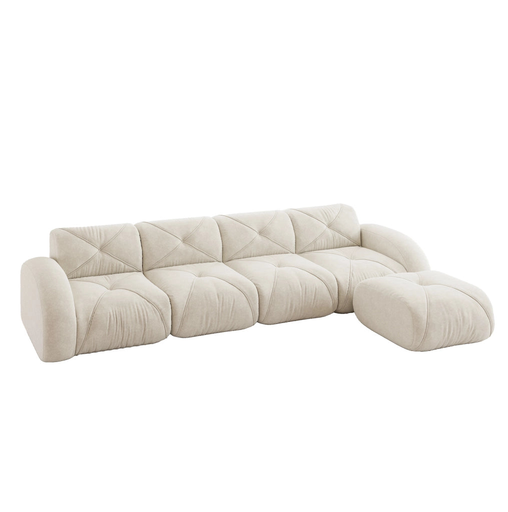 Divano modulare angolare 358x171x76 cm in chenille beige chiaro; design senza struttura