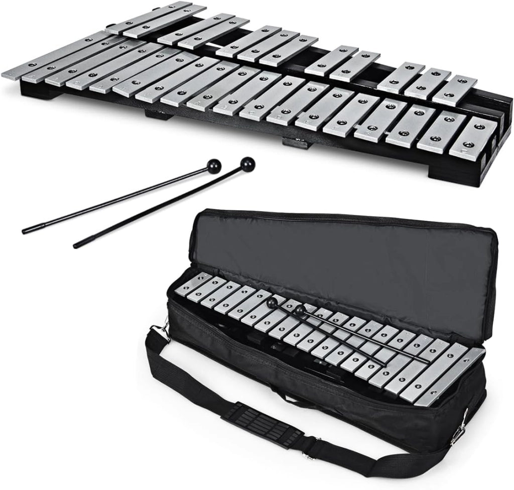 Xilofono 30 note, carillon con tasti in metallo e 2 bacchette, strumento a percussione a mano, con custodia per il trasporto, strumento musicale per bambini e adulti