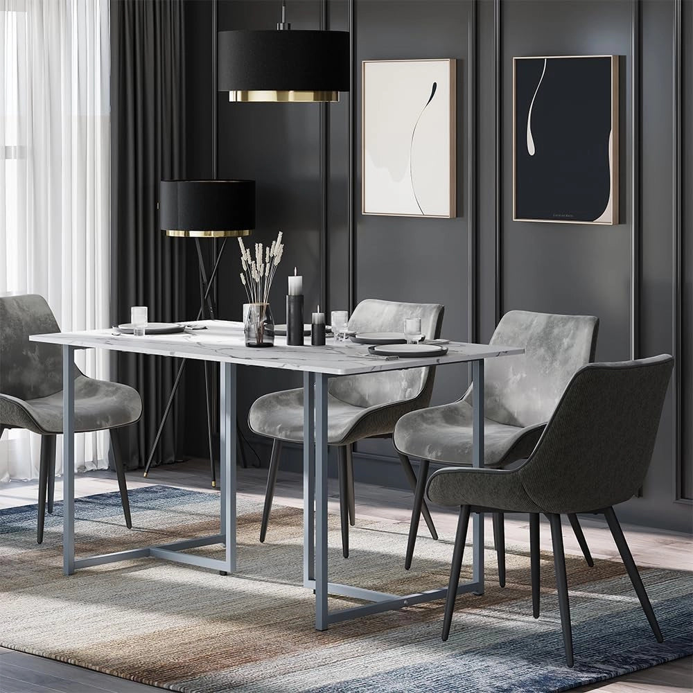 Tavolo da pranzo Merido, Grigio/marmo-bianco, 140 x 80 cm, adatto per 4 persone, superficie facile da pulire