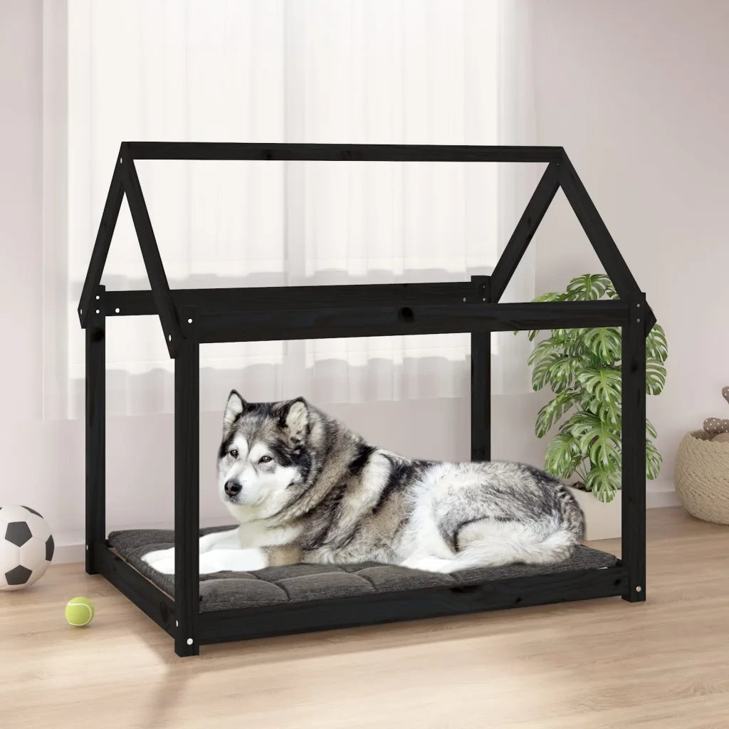 Cuccia per Cani Nera 111x80x100 cm in Legno Massello di Pino 822221