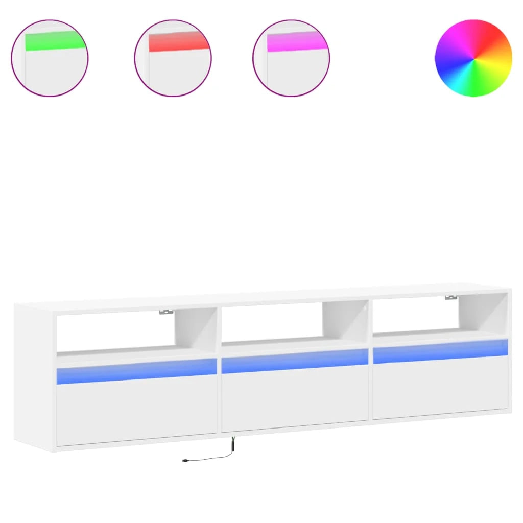 Mobile TV multimediale scaffale TV credenza mobile TV sala da pranzo soggiorno camera da letto montaggio a parete con illuminazione a LED 180 x 31 x 45 cm bianco 02_0027815