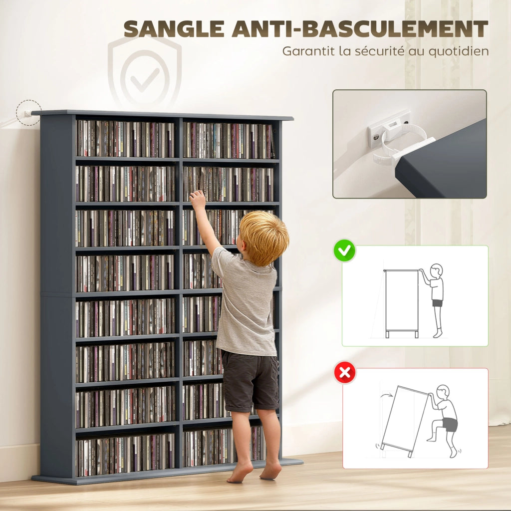 Cassettiera per CD e DVD con 16 cassetti e 12 ripiani regolabili ¨C zephmum ¨C grigio