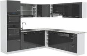 Cucina angolare completa R-Line, Antracite lucido, 247 x 60 cm, PL Marmo, per disposizione flessibile ed espansione modulare
