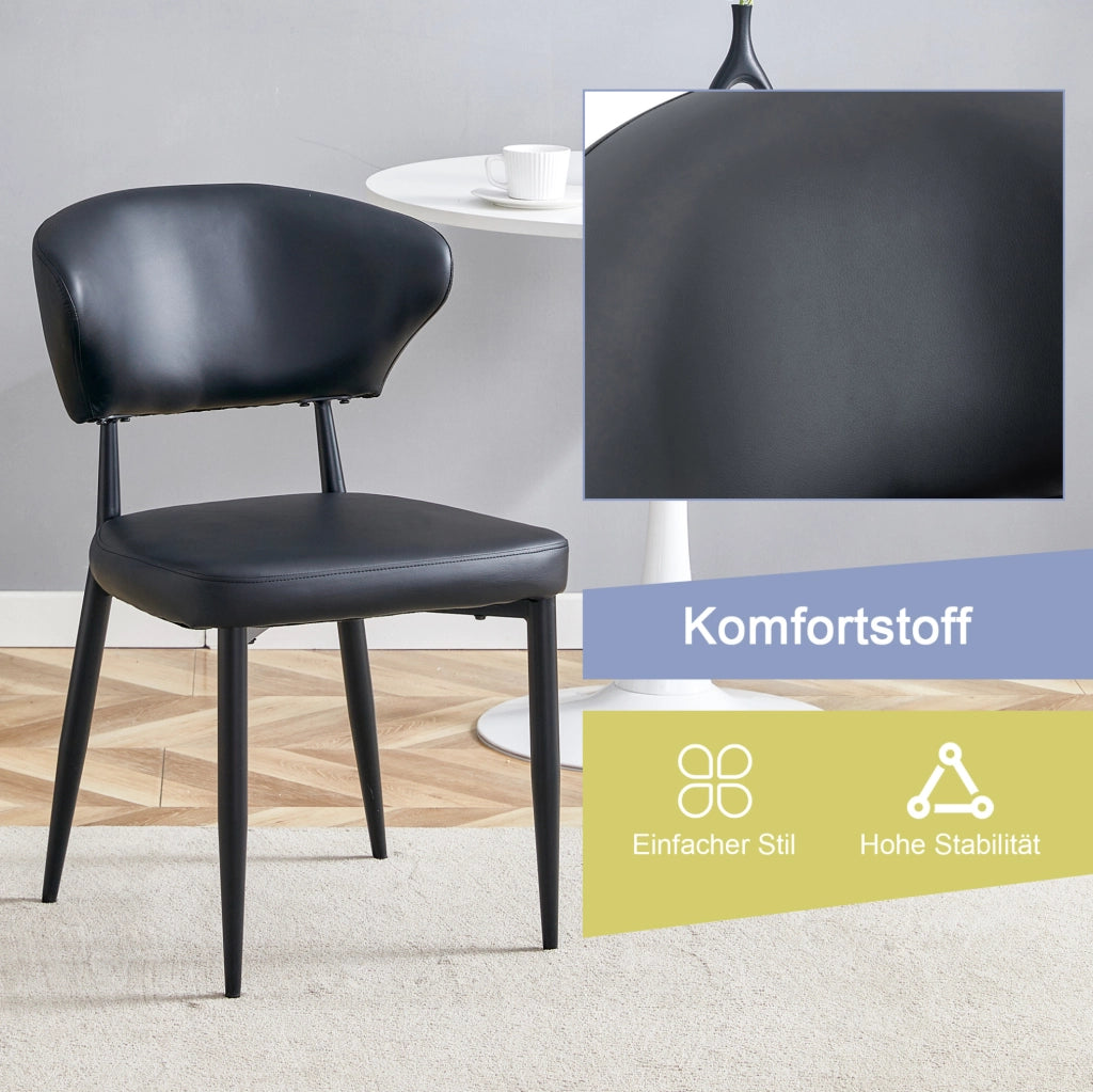 Set di 2 sedie da pranzo moderne nere in PU con schienale ergonomico e gambe in metallo