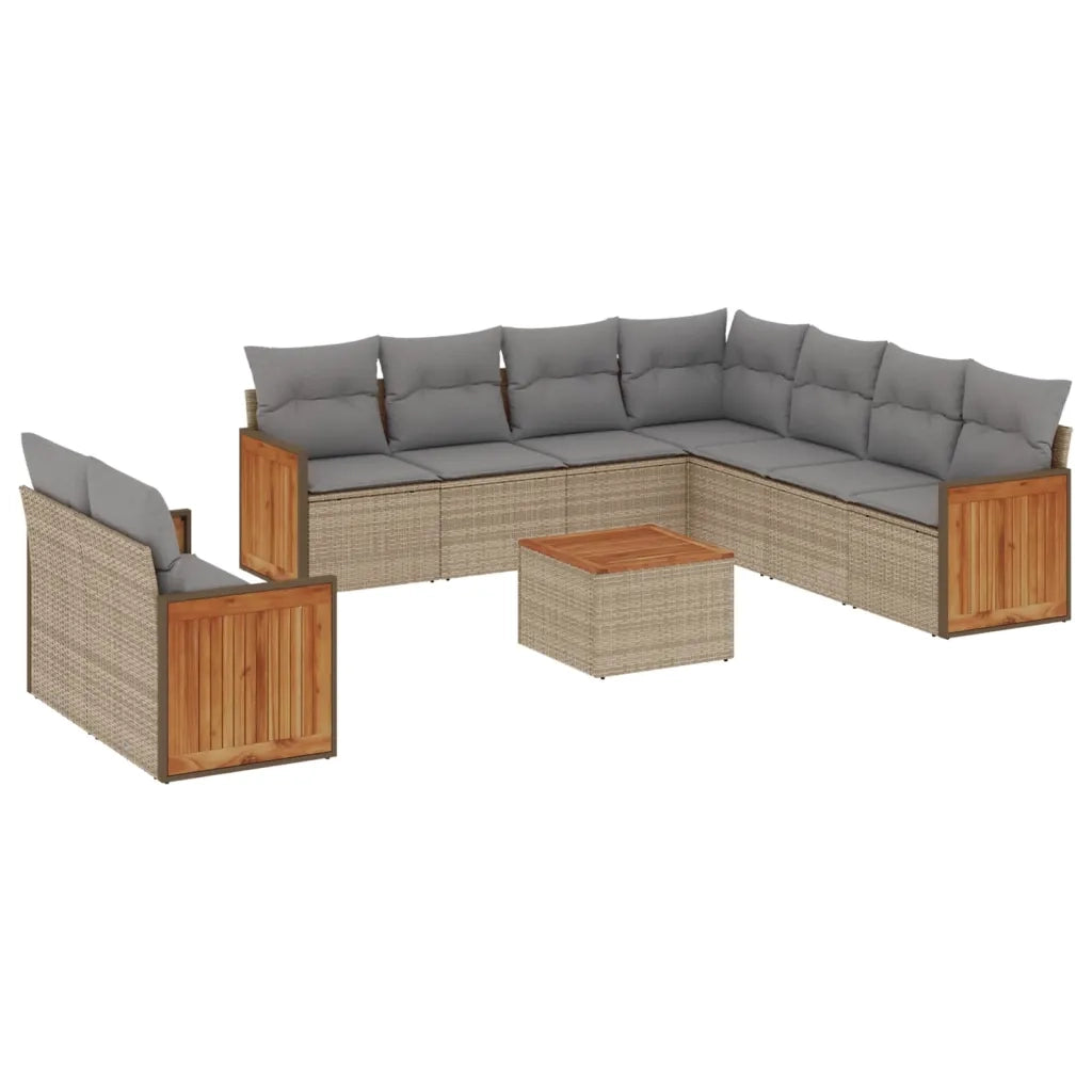 Set Divano da Giardino 10 pz con Cuscini Beige in Polyrattan 3227788