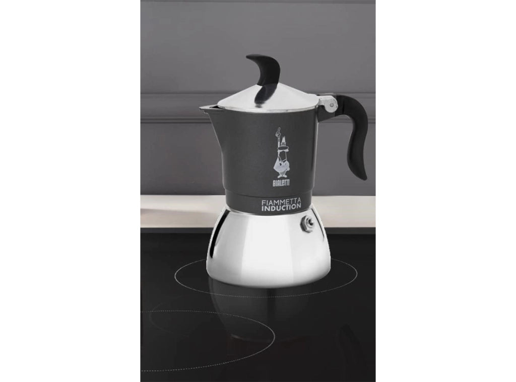 Bialetti Caffettiera Fiammetta Induction Moka 2 Tazze Adatta a Tutti i Piani Cottura Antracite