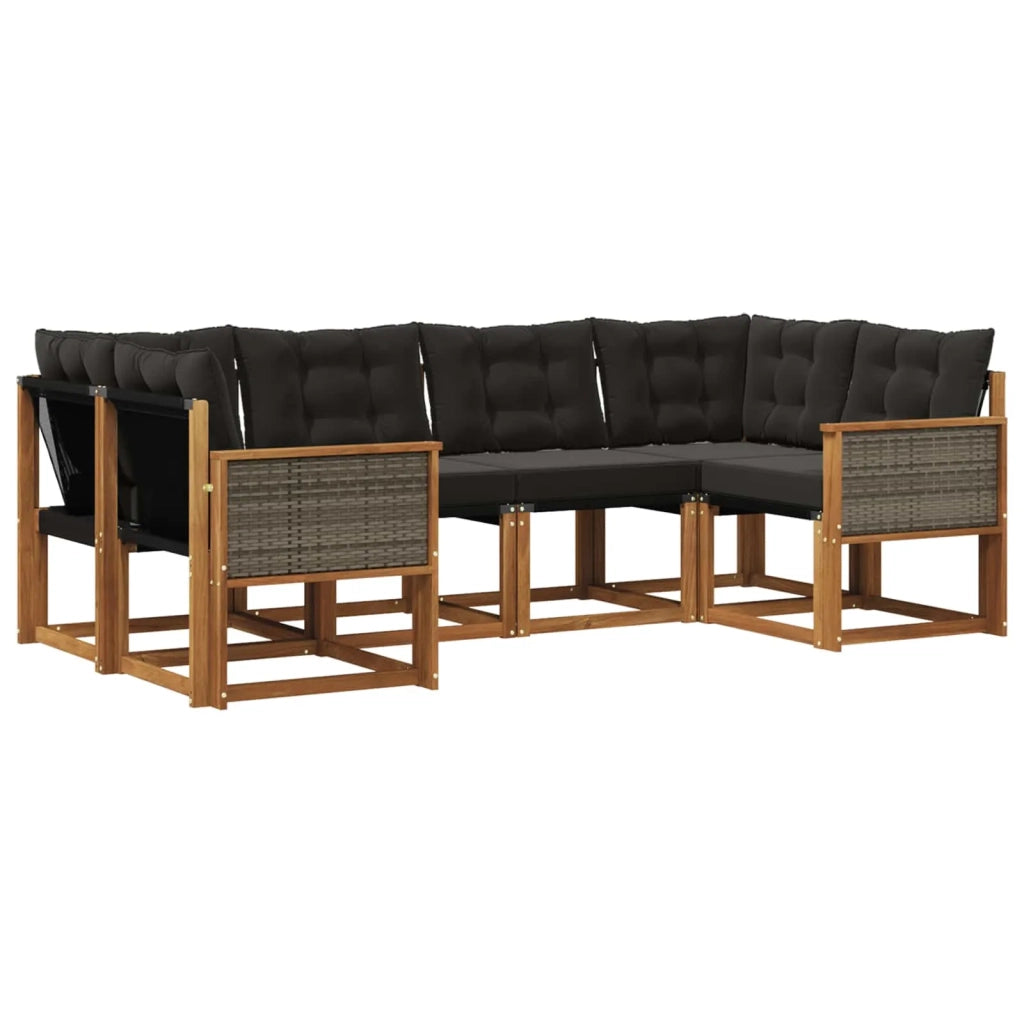 Set di divani da esterno 6 pz Naturale e Nero 3382172