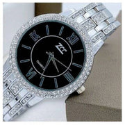 Trade Shop - Orologio Da Polso Zcc 13 Donna Moda Quarzo Acciaio Brillantini Silver Fondo Nero -