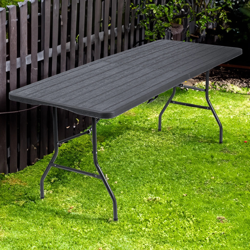 Tavolo Moderno Pieghevole Interno Esterno Richiudibile Struttura In Acciaio Per Feste Giardino Campeggio Vacanze Lunghezza 180 Cm Tavolino Pic Nic Esterno Salvaspazio Camping Terrazzo - Antracite