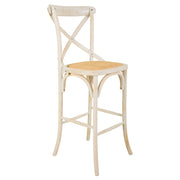 Sgabello in legno e seduta in rattan bianco 45x53x75/116h