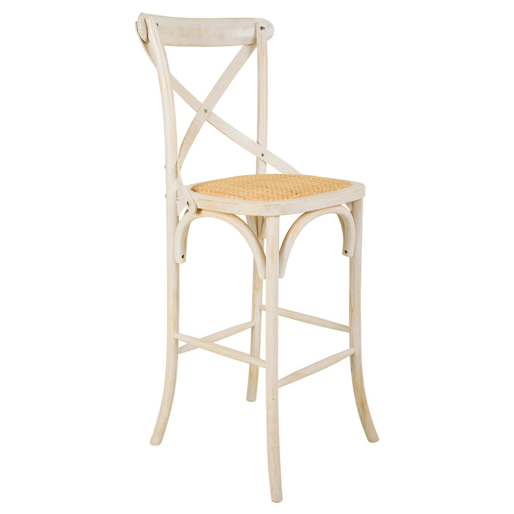 Sgabello in legno e seduta in rattan bianco 45x53x75/116h