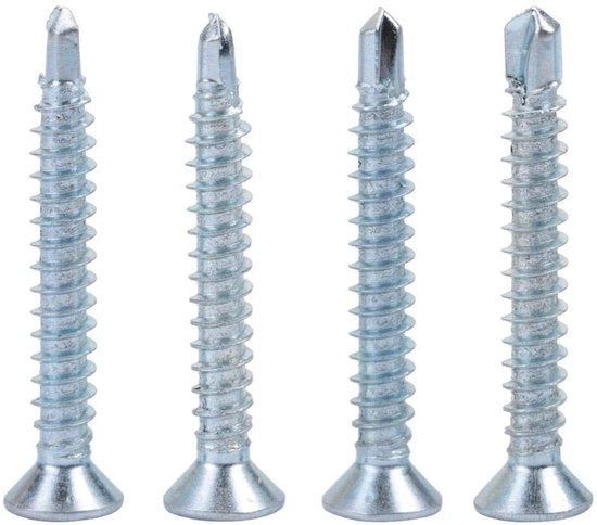 Set di viti autoalimentanti a testa piatta - M4,2 x 13/16/19/25/32/38/50 - Acciaio zincato - Kit di viti da martello con punte da foro