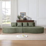 Divano modulare in schiuma con design curvo e schienale a strati, divisibile in due, rivestimento in ciniglia verde
