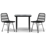 Set da Pranzo da Giardino 3 pz | Set Salotto da Giardino Nero in Polyrattan