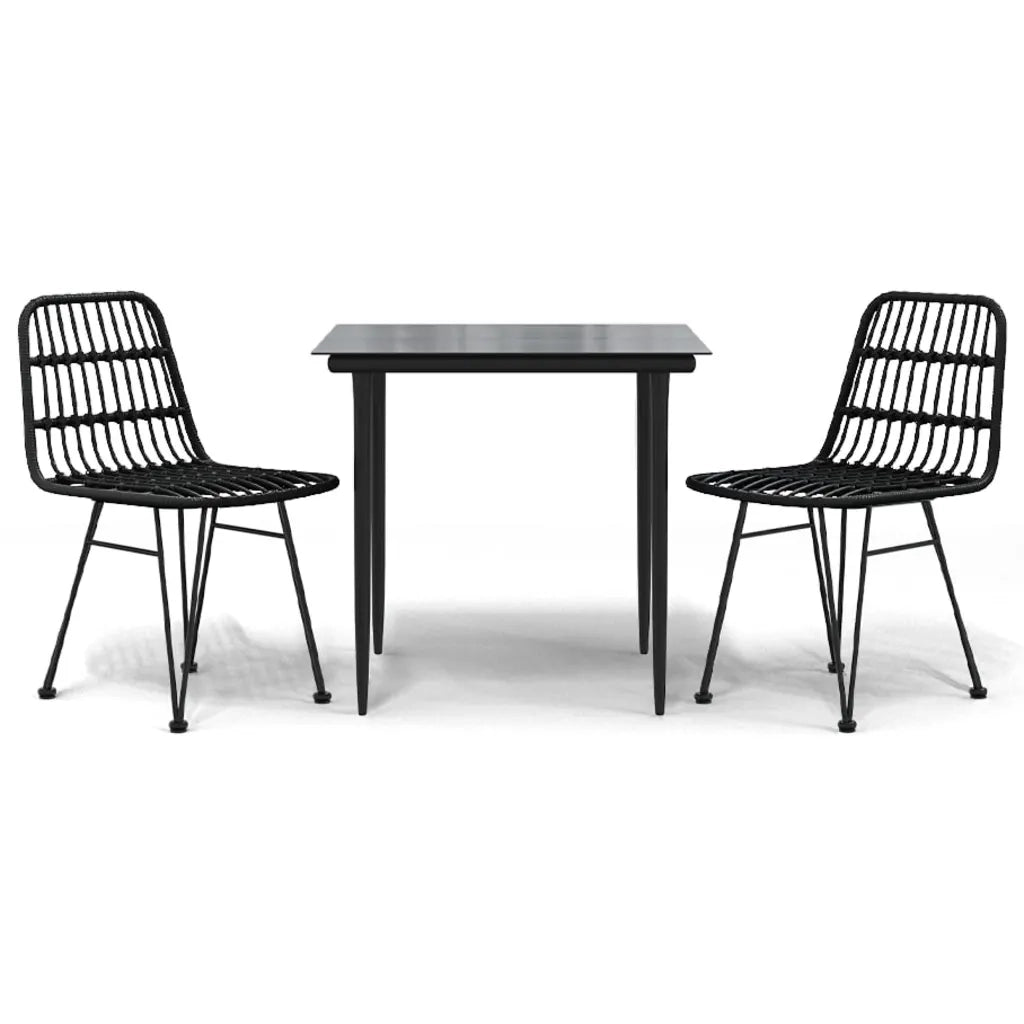 Set da Pranzo da Giardino 3 pz | Set Salotto da Giardino Nero in Polyrattan