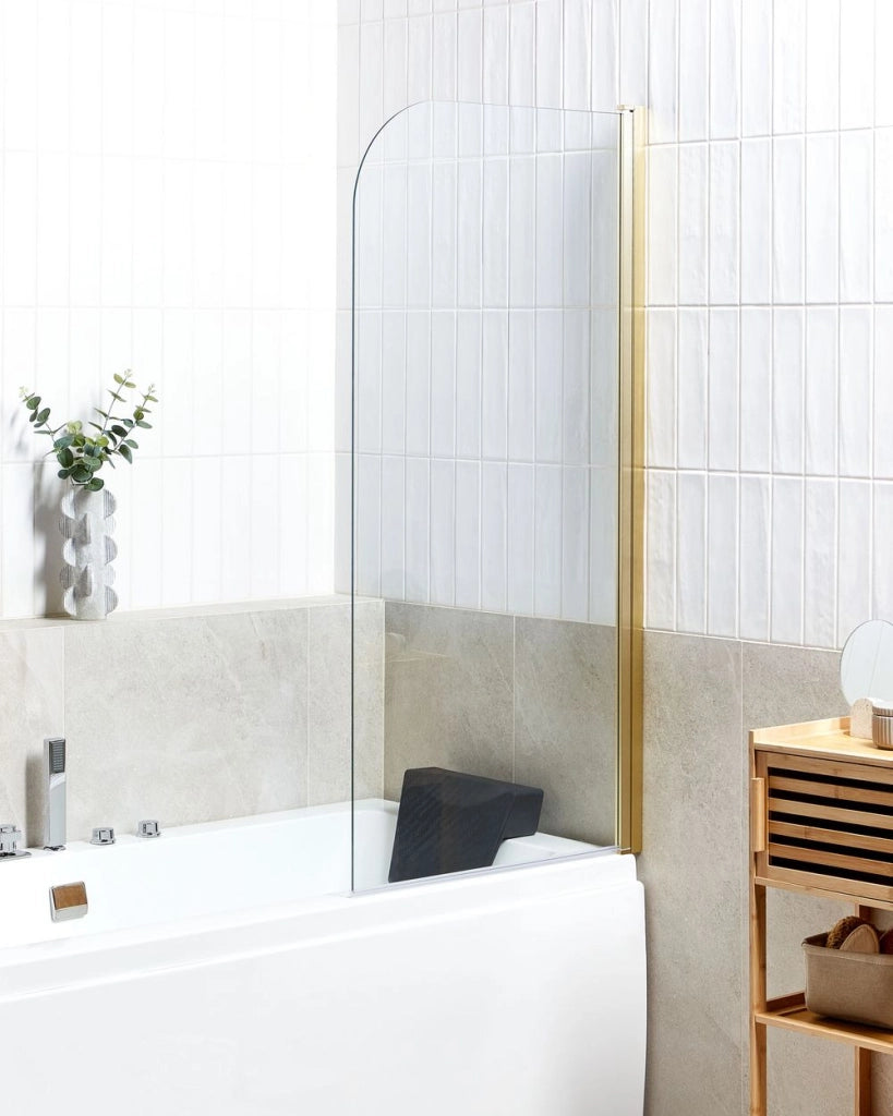 Schermo Doccia Vasca Vetro Temperato Oro con Alluminio 140 x 70 cm Regolabile Minimalista