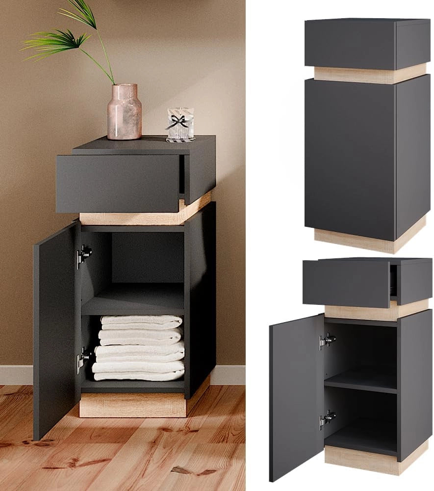 Mobiletto bagno Gloria, Antracite, 33 x 75.5 cm con anta e cassetto, con apertura per sifone e compatibile con la serie Gloria