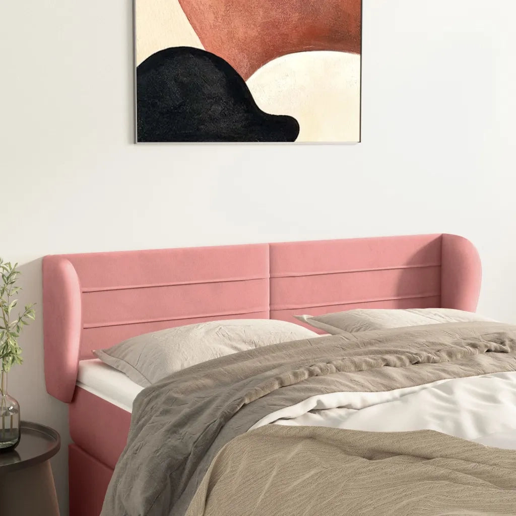 Testiera | Testata ad Orecchio Rosa 147x23x78/88 cm in Velluto