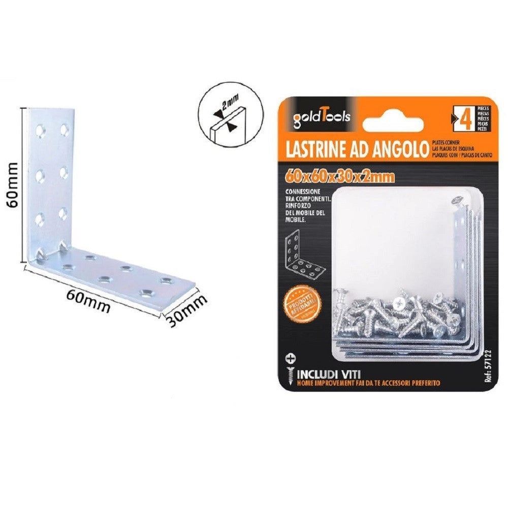Trade Shop - Set 4 Pz Lastrine Lastrina Ad Angolo Angolare 60x60x30x2mm Con Viti Mobili 57122 -