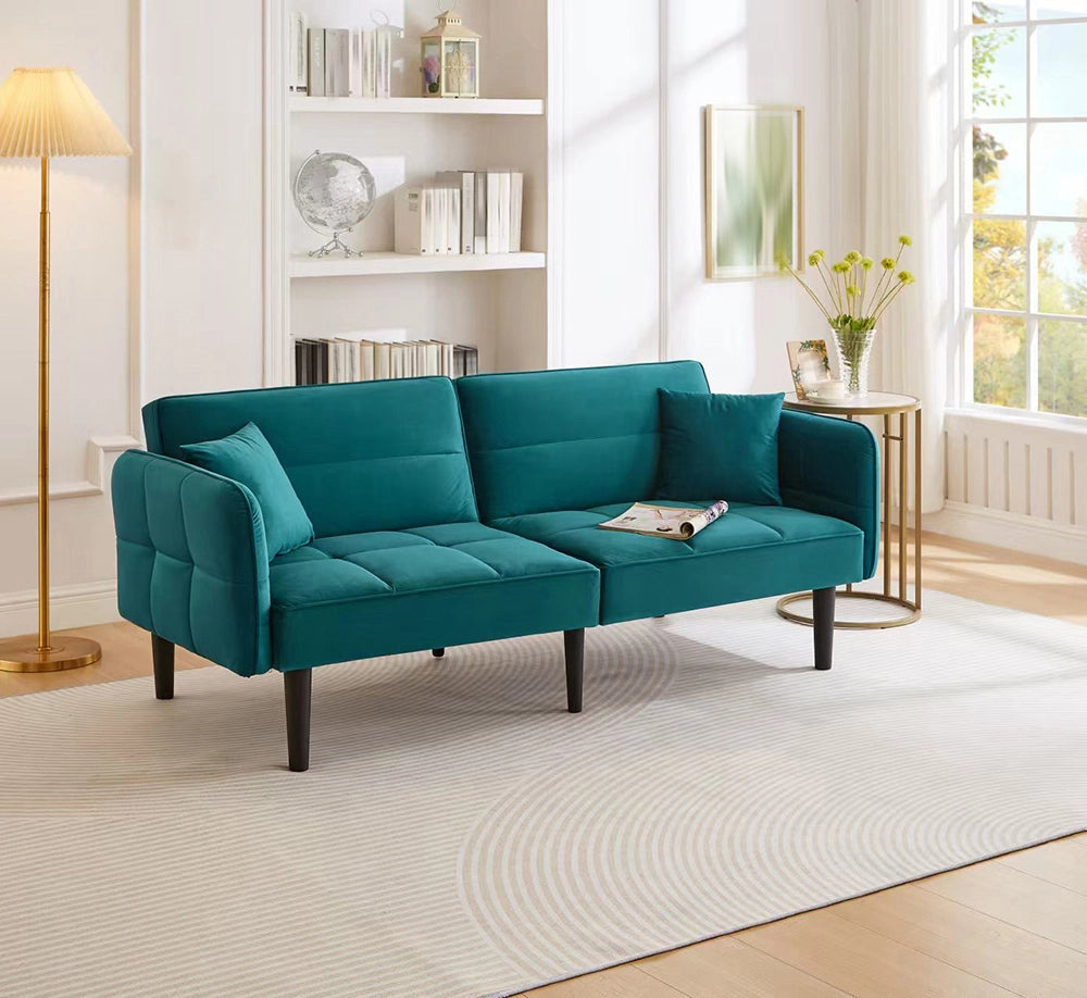 Divano letto 2in1 - Xylo - velluto, braccioli ribaltabili, compatto
